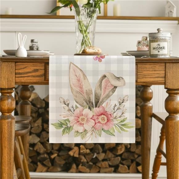 Easter Table Runner Cottage Farmhouse Decor Spring Summer Plaid Decorative Cloth - Picture 2 of 6